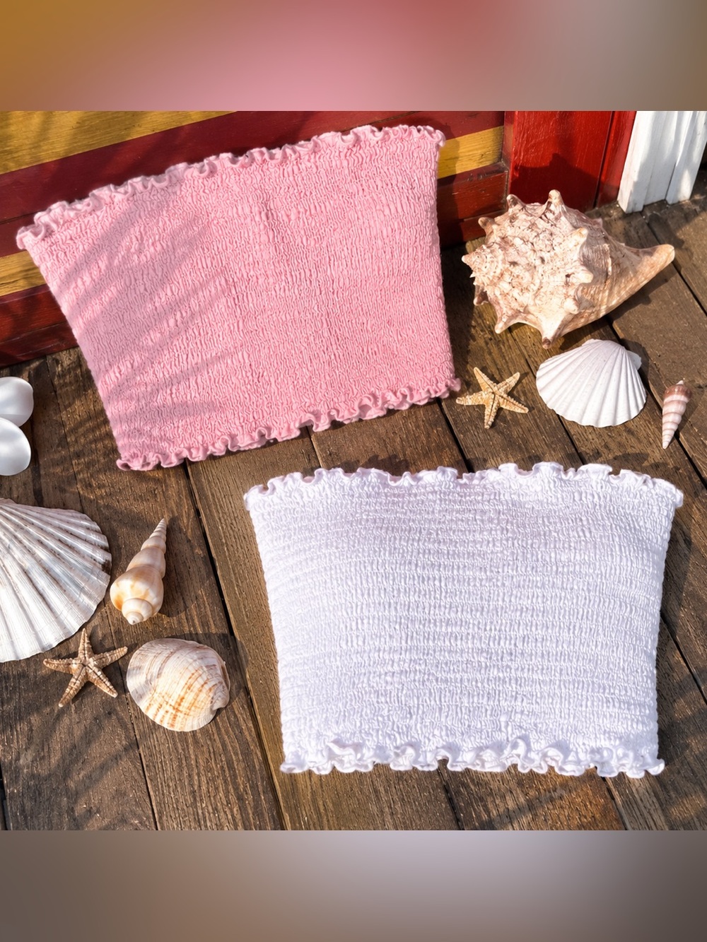 Hawaiian Bandeau Tube Tops (white, pink)